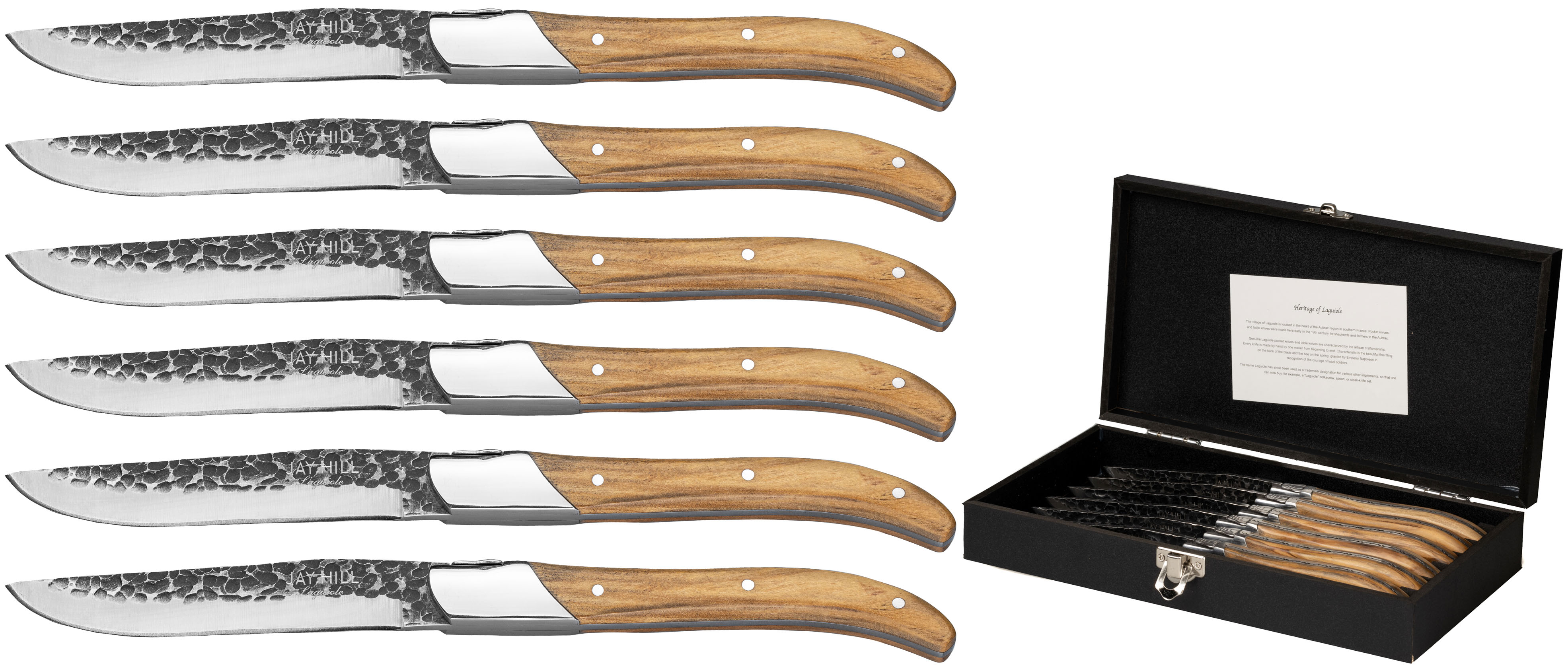 Jay Hill Steakmessen Laguiole Raw Black Olijfhout 6 Stuks Jay Hill Steakmessen Laguiole Raw Black Olijfhout 6 Stuks