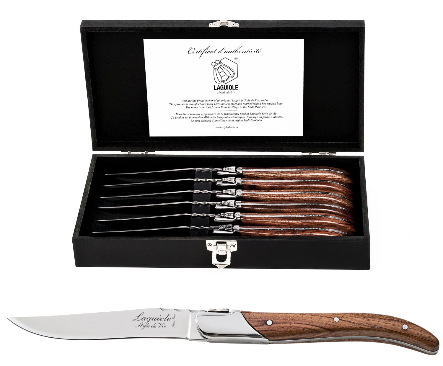 Laguiole Style de Vie Steakmessen Luxury Line Rozenhout 6 Stuks Laguiole Style de Vie Steakmessen Luxury Line Rozenhout 6 Stuks