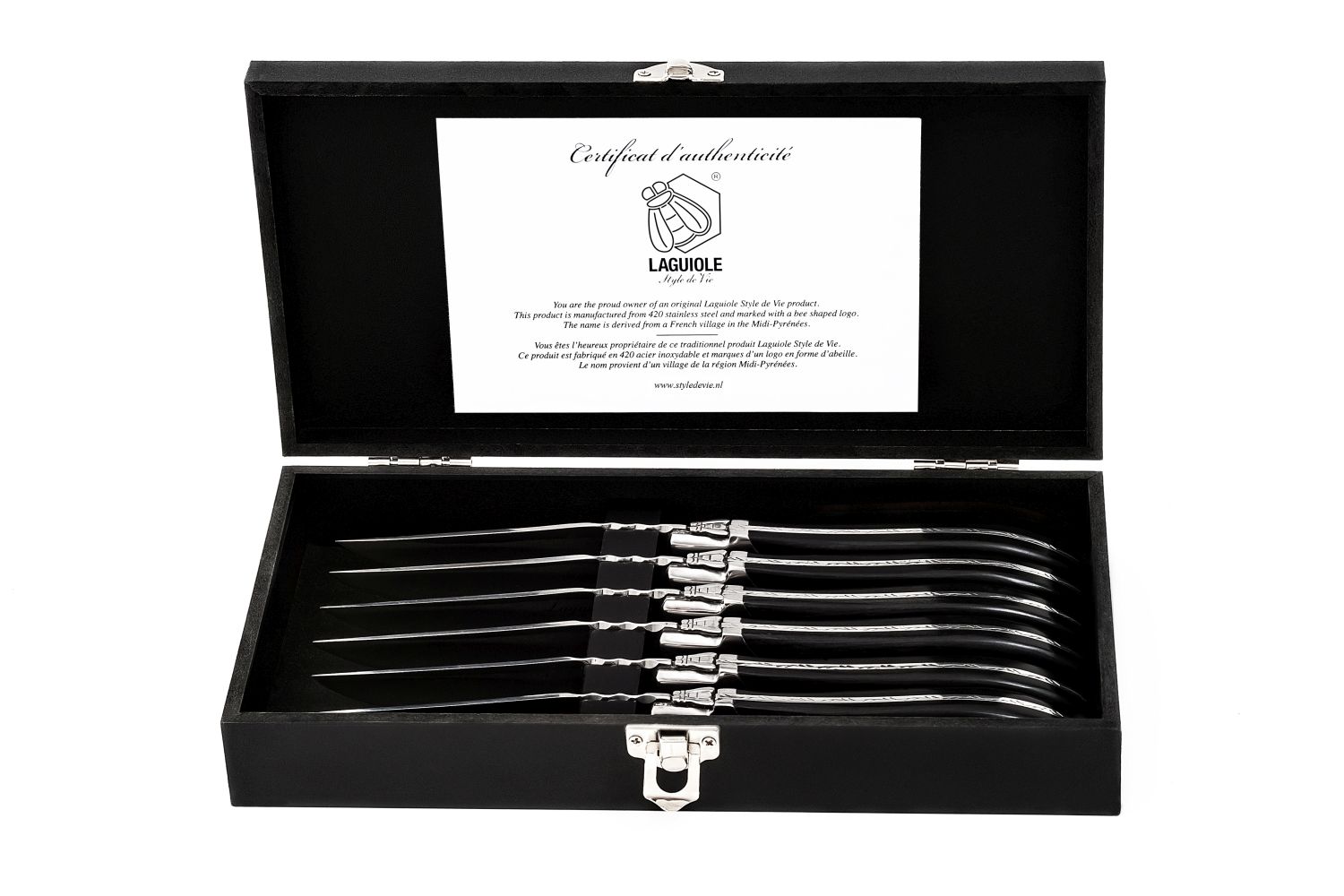 Laguiole Style de Vie Steakmessen Luxury Line Zwart Ebbenhout 6 Stuks Laguiole Style de Vie Steakmessen Luxury Line Zwart Ebbenhout 6 Stuks