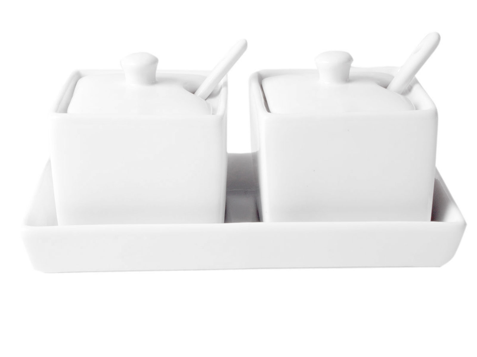 Potjes met Lepel op Tray Wit - 2 Stuks Potjes met Lepel op Tray Wit - 2 Stuks