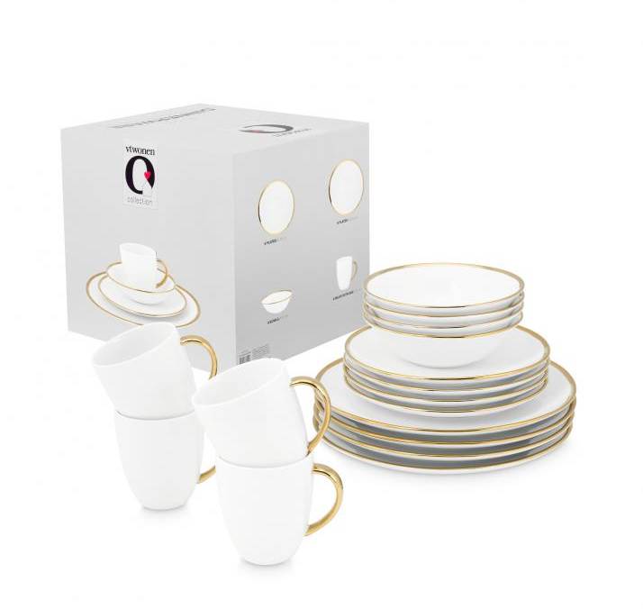 VT Wonen Serviesset Raw Goud Wit 16-Delig VT Wonen Serviesset Raw Goud Wit 16-Delig