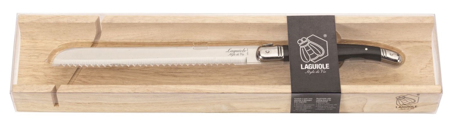 Laguiole Style De Vie Broodmes Zwart Met Stokbroodplank Laguiole Style De Vie Broodmes Zwart Met Stokbroodplank